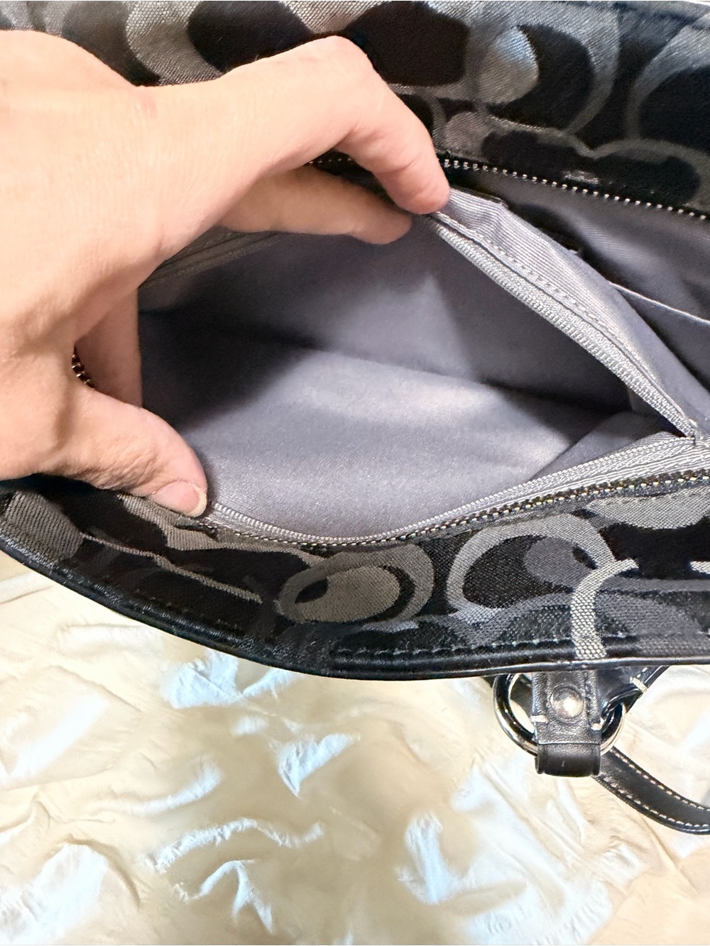 Coach Black & Gray Signature Canvas Shoulder Bag - Picture 13 of 16